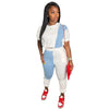 CM.YAYA Workout Denim Patchwork Women Two 2 Piece Set Outfit Sweatsuit 2022 T-shirt and Jogger Pants Matching Set Tracksuit