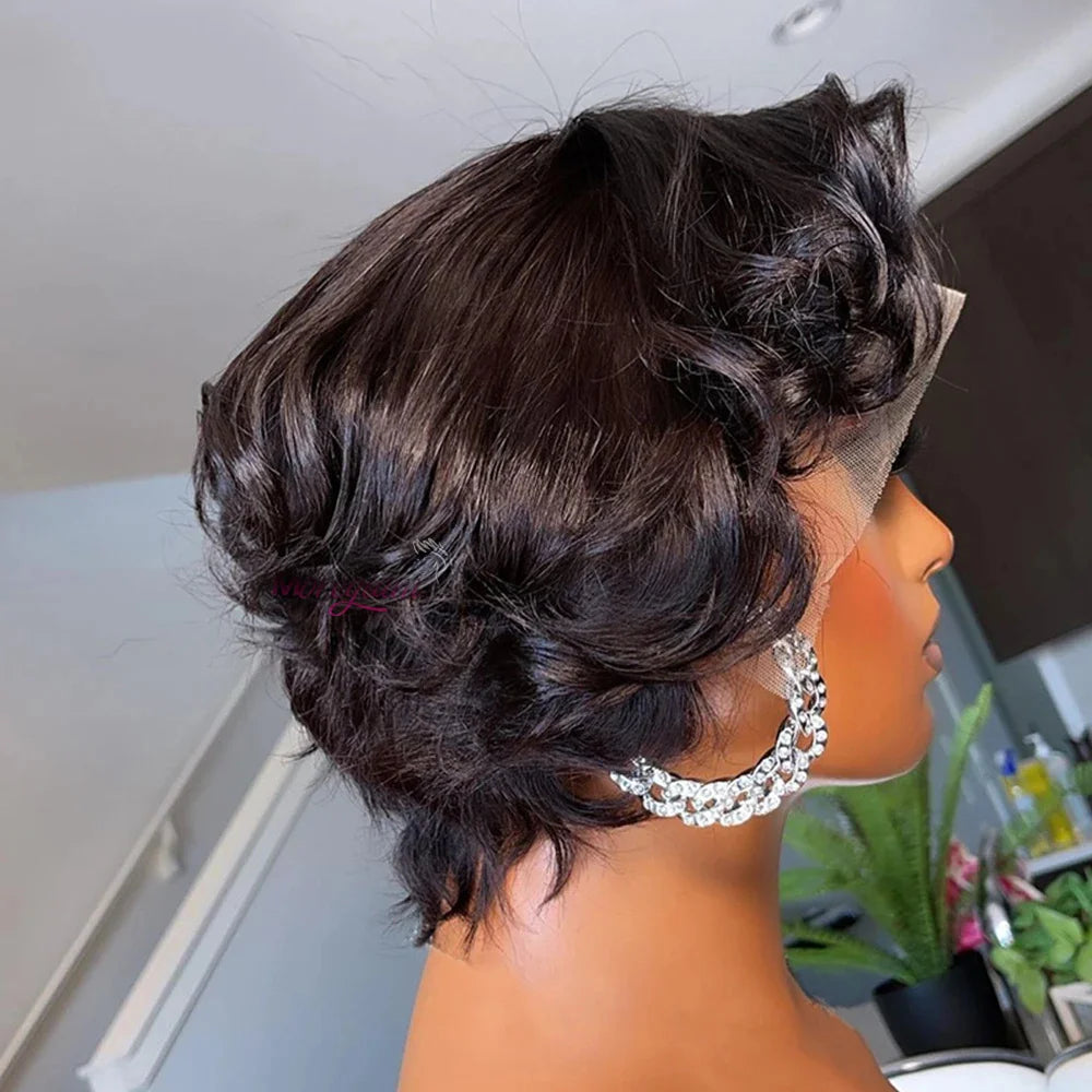 Kurze Bob Perücke Pixie Cut Perücke Glatte Echthaarperücken 13x4 Transparente Lace Front Perücke Für Frauen Highlight Glatte Pixie Cut Perücke