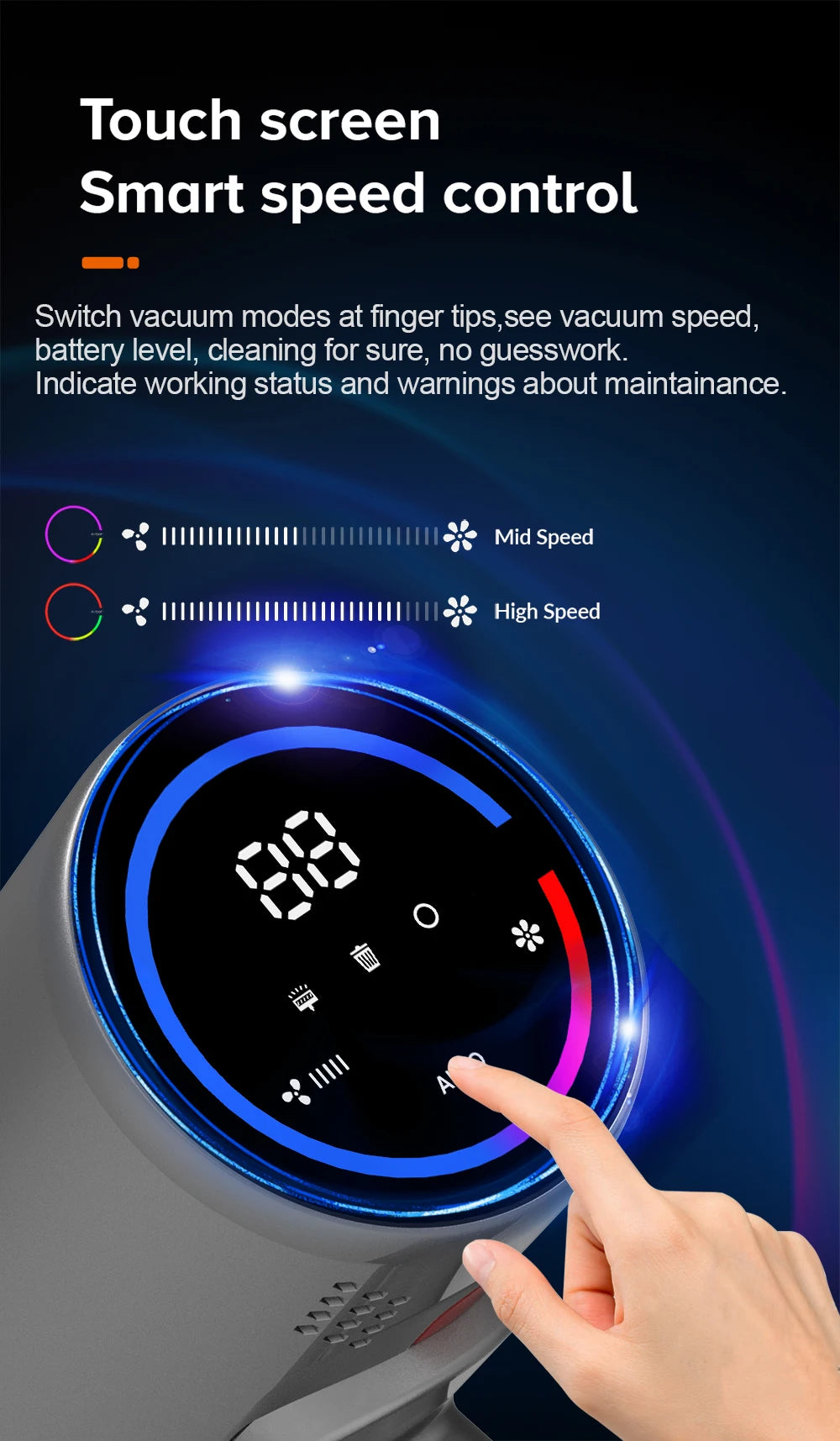 Wireless Handheld Vacuum Cleaner VC205,27000PA Suction,Smart Dust Sensor,Touch Screen,Portable Stick Cordless Vacuum for Home