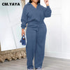 CM.YAYA Fashion Striped Women's Set V-neck Long Sleeve Sweatshirt and SweatPants Tracksuit 2025 Winter Two 2 Piece Set Outfit
