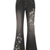 Weekeep Floral Embroidery Jeans Vintage 2000s Low Rise Flared Jeans Women Retro y2k Baggy Denim Pants High Street Basic Trousers