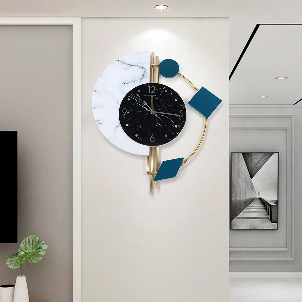 Geräuschlose Wanduhr für Wohnzimmer Schlafzimmer Wanddekorationen Kreative Halbkreis Marmor Quarz Wanduhr Geschenk