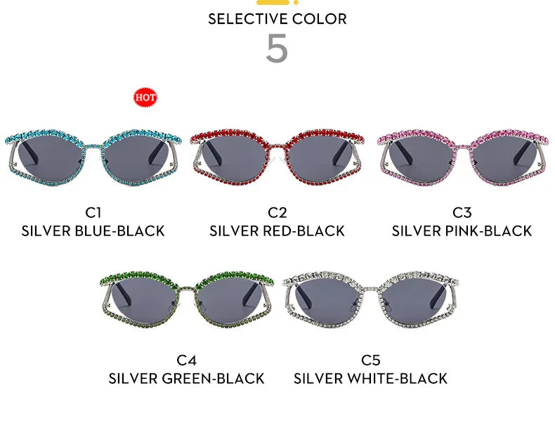 XJiea 2024 Designer Strass-Sonnenbrille für Damen Luxusmarken-Mode-Steampunk-Herrenbrille Party-Strand-Schatten-Accessoire