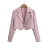 Autumn Notched Collar Open Stitching Blazer Vintage Women Full Sleeve High Waist Short Suit Cool Girl Coat Outwear