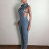 Hollow Denim Ankle Length Pants Women Overalls Spliced Washed Pencil Jeans Vintage Skinny Jean One Piece Button Sexy 2024