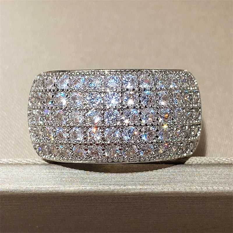 Huitan Micro Paved 5 Lines CZ Ring for Women Bling Bling Fashion Luxury Female Ring Party Engagement Wedding Bands Jewelry Hot
