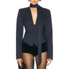 TWOTWINSTYLE Colorblock Striped Slimming Blazers For Women V Neck Long Sleeve Tunic Temperament Coats Female Fashion Clothes New