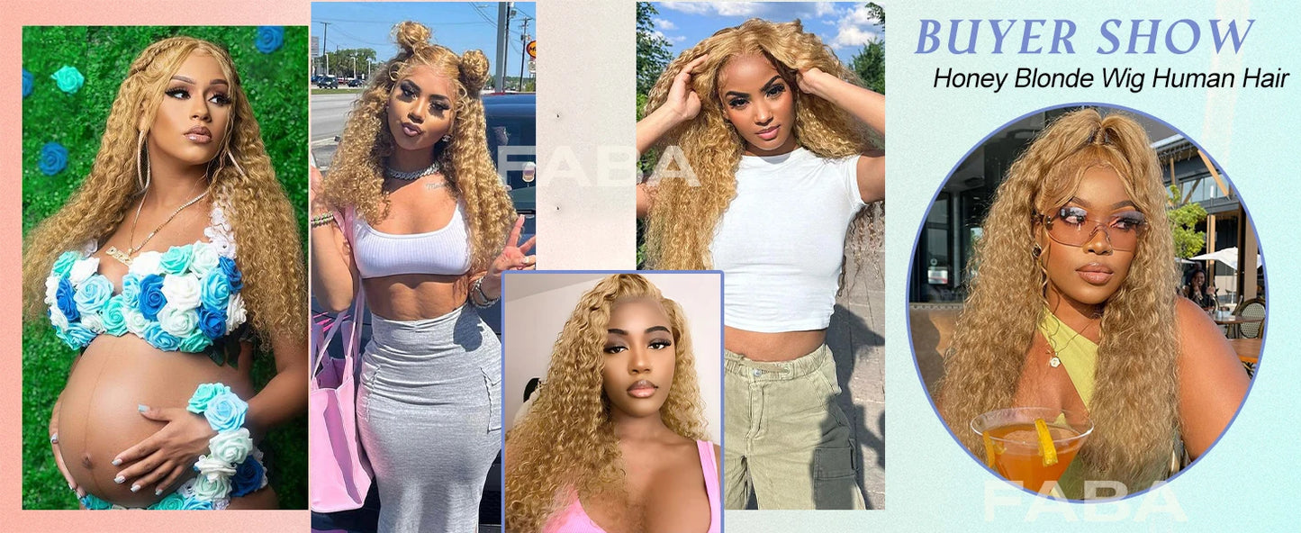 FABA Glueless Wigs Echthaar #27 Farbe Honigblond Deep Wave Echthaarperücke 13x4 Lace Front Perücken mit Babyhaar 180% Dichte