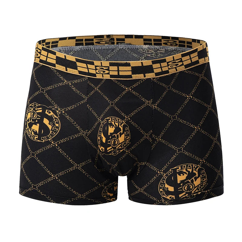 5/10er Pack Herren Boxer-Unterhosen, Schwarz Gold Bedruckt, Bequem und Vielseitig, Übergröße, Sexy, für junge Männer, Freizeit, Sport, Strandsh