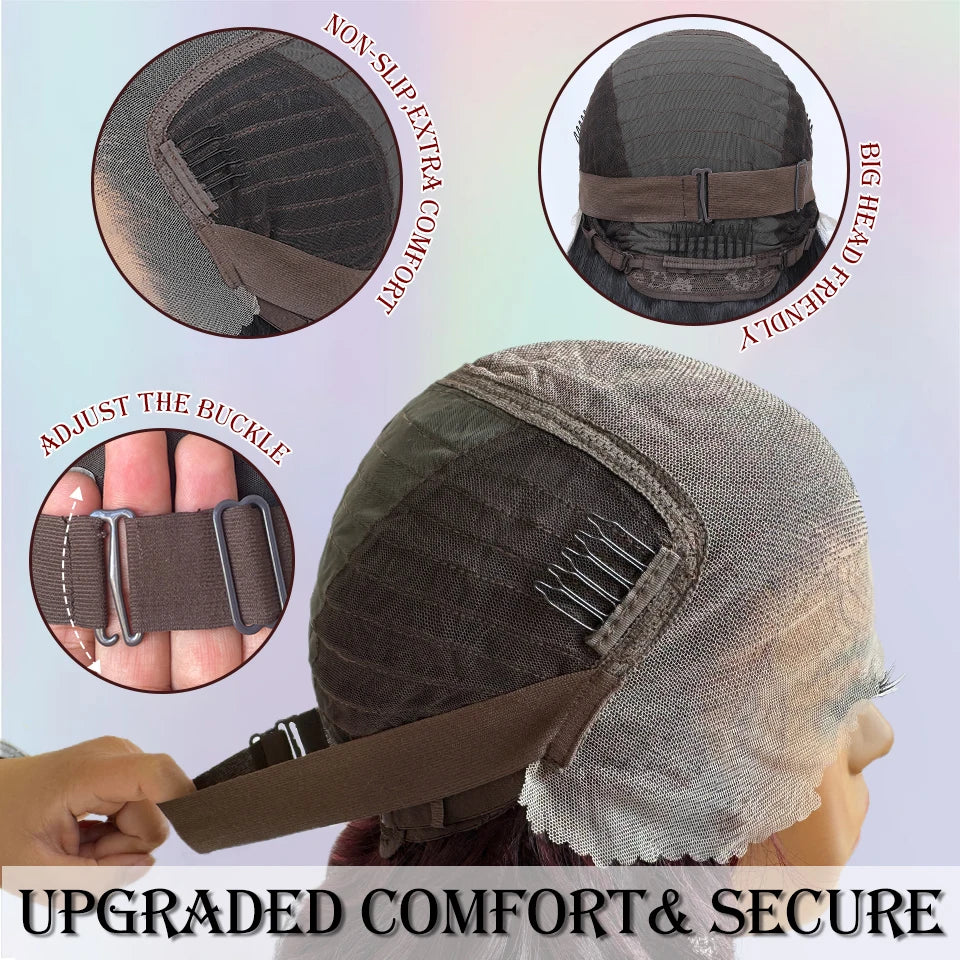 Latisha 13X6 HD Synthetische Spitzenfrontperücke lockig vorgezupfte Lace-Frontal-Perücke mit Pony für Damen, Highlights mit Babyhaar, 24 Zoll