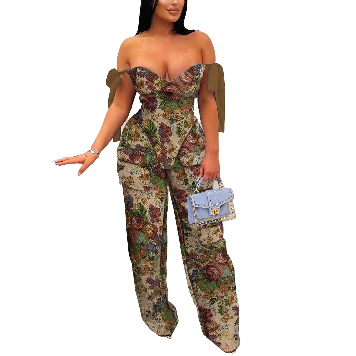 Two Pieces Women Pant Sets Print Matching Set Drawstring Pockets Sleeveless Top Elastic Waist Pants Slim Fit Casual 2026 Spring
