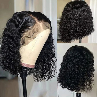 Lockere tiefe Welle kurzer Bob Echthaar Frontal Wigs lockige 13x4 4x4 transparente Lace Front Perücke 180 Dichte brasilianisches Remy Haar für Frauen