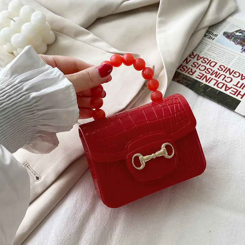 Fashion Mini Handbags PVC Crossbody Coin Purse Crocodile Pattern Pearl Handbag Plastic Small Chain Jelly Bag For Girl Wholesale