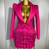 Glitzernde Kristallketten Perlen Langarm Minikleid 2025 Damen Geburtstag Abendparty Nachtclub Outfit Sängerin Hochzeitskostüm