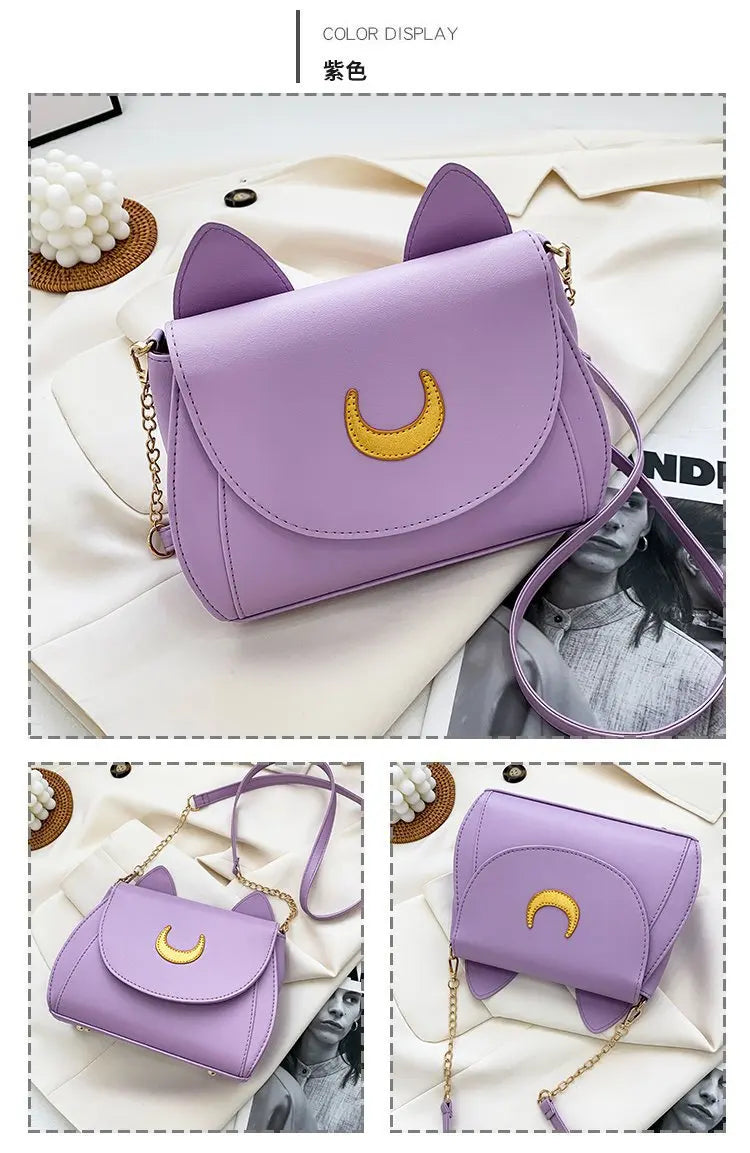 Summer Sailor Moon Ladies Handbag Black Luna Cat Shape Chain Shoulder Bag PU Leather Women Messenger Crossbody Small Bag Purses