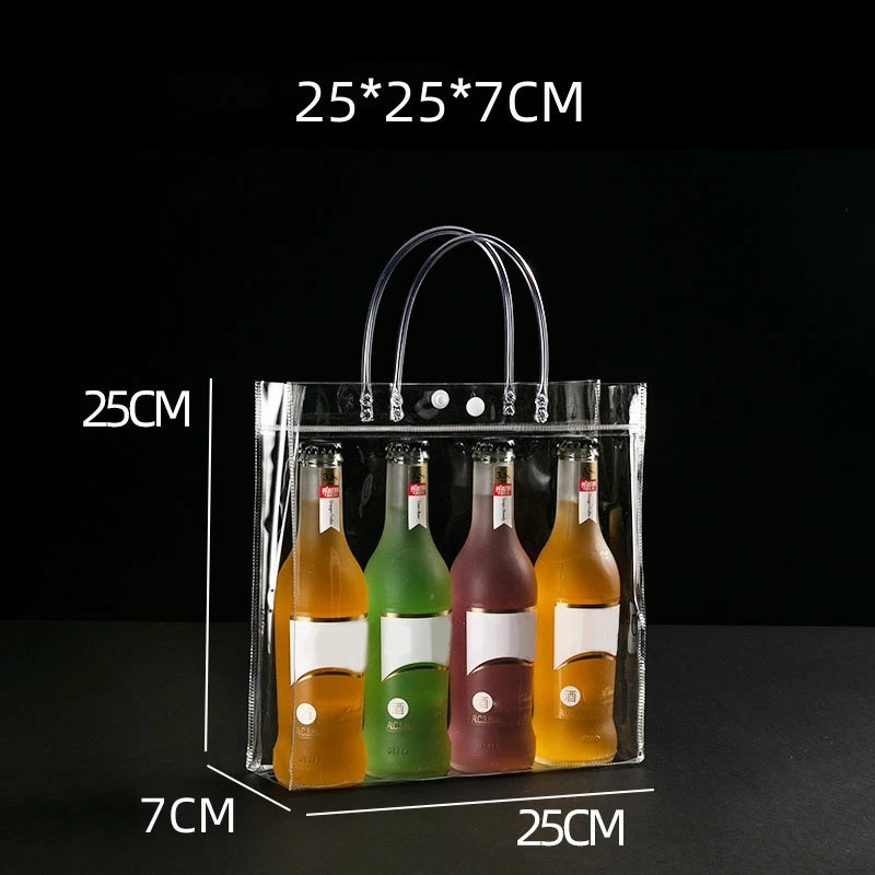 10/20pcs/lot Transparent Soft PVC Gift Tote Packaging Bags with Hand Loop Clear Plastic Handbag Cosmetic Bag