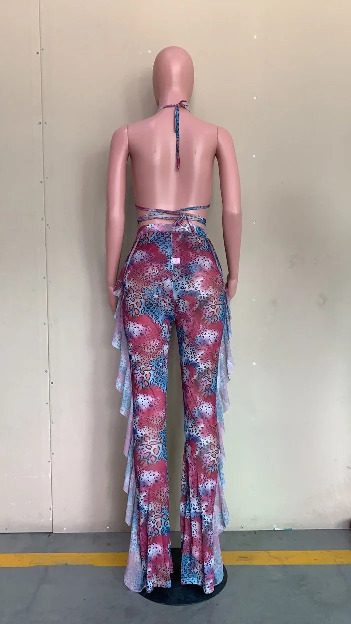 Bra+tassel Pants Suit  2 Piece Set Women Hot Pink Swimsuit Mesh Bathing Suit Sexy Matching Swimwear Viquinis Mujer 2022