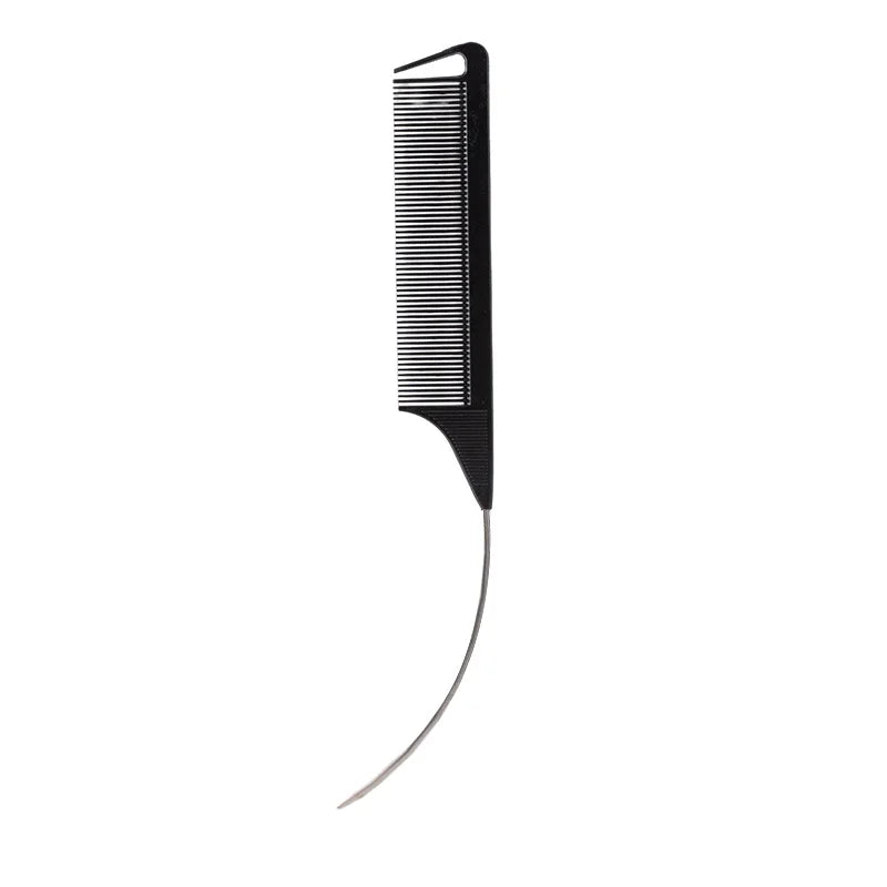Plastic Heat Resistant Anti-Static Braiding Rat Tail Curved Steel Needle Parting Comb Professional Hairdressing Hair Accessories