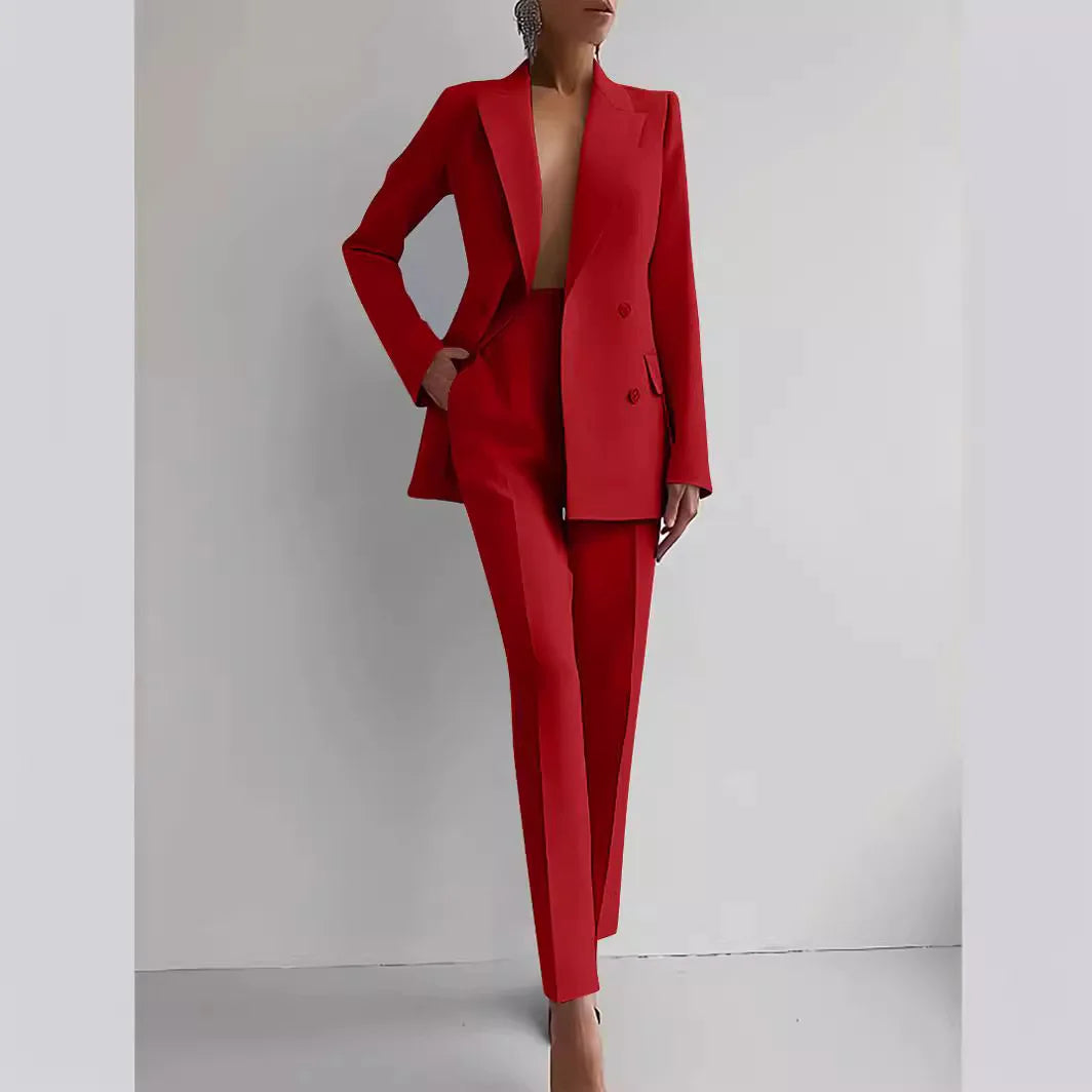 Pant Suits Women Blazer Double Breasted Blazers Ankle Length Pencil Pants Two Pieces Solid Office Lady Summer Slim Fit 2025