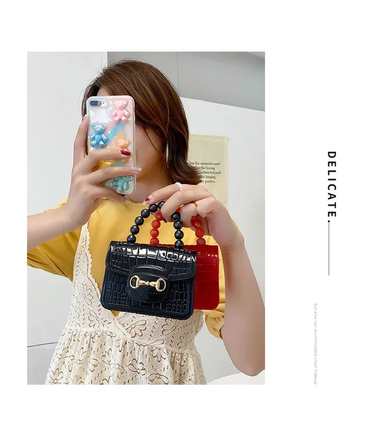 Fashion Mini Handbags PVC Crossbody Coin Purse Crocodile Pattern Pearl Handbag Plastic Small Chain Jelly Bag For Girl Wholesale