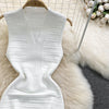 White/Black Sexy Summer Knit Strap Dress Women Tank V Neck Elatic Waist Bodycon Sundress Female Beach  Midi Dress