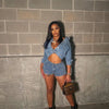 Autumn Outfits for Women 2024 Denim Jacket Shorts Two Piece Sets Streetwear Diamonds Distressed Short Pants Buttons Coat Suit