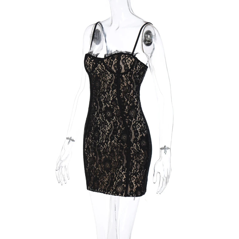 Dulzura Träger-Spitzen-Minikleid Patchwork Bodycon Party Elegante Club-Outfits Y2K Kleidung 2023 Sommer Damen Kleidung Dropshipping