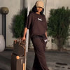 Women's Fashion 2pc Tracksuit Short Sleeve Letter Print T-shirt Wide Leg Pants Casual Streetwear Outfit For Daily Hangout