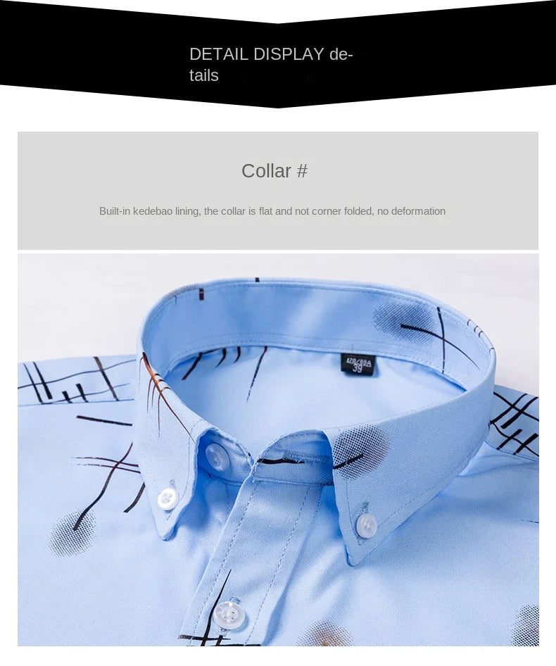 Men's Print Shirt Autumn Spring Long Sleeve Thin Non Iron Fashion Business Causal Social Anti-wrinkle Plaid Slim Fit Chemise Hom