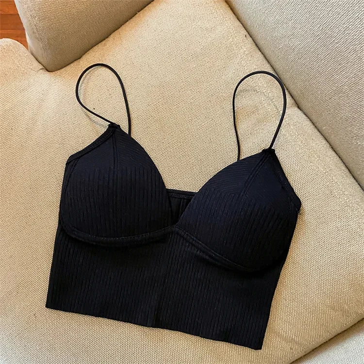 Knitted Binder Chest Woman Tops Spaghetti Strap Corset Crop Camis With Built in Bras Korean Fashion Woman Vest Camisole