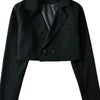 Autumn Notched Collar Open Stitching Blazer Vintage Women Full Sleeve High Waist Short Suit Cool Girl Coat Outwear