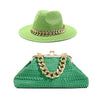 Set Straw Hat and Bag Set Gold Chain Bag Hat Set Ladies Leather Bag Tote Church Fedora Party Jazz Straw Hat