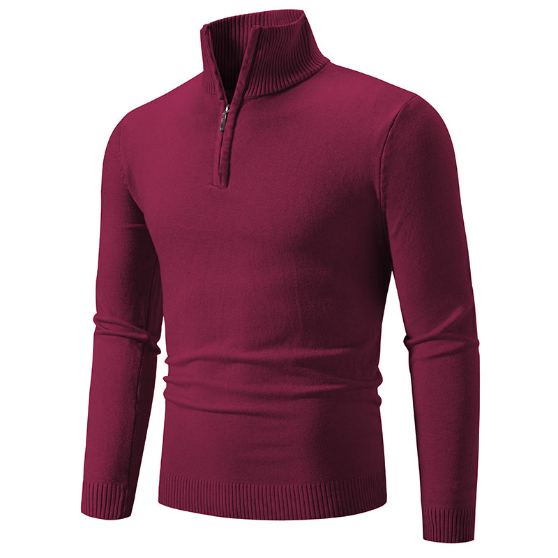 New Men's Sweater Half Zipper Pullovers Winter Warm Stand Collar Turtleneck Cotton Knitted Sweater Men Solid Color Sweatwear