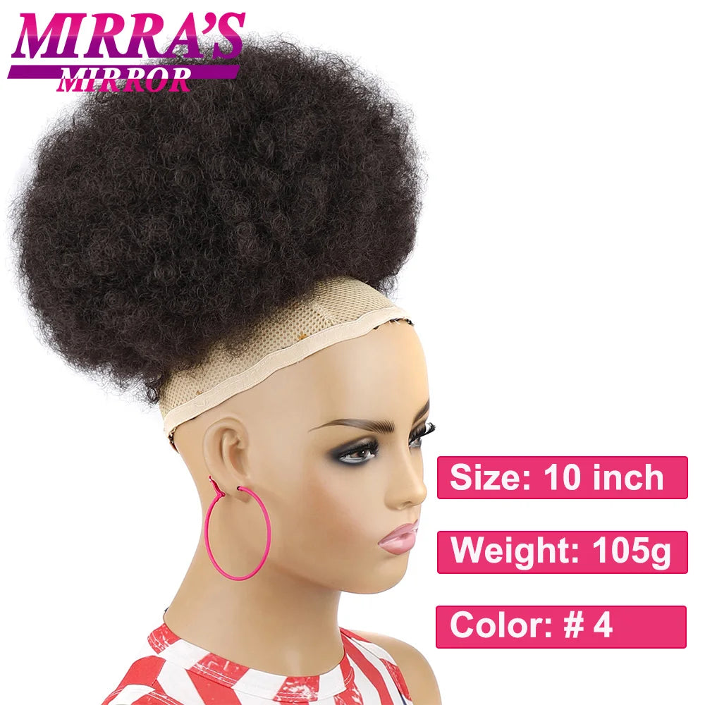 Synthetic Afro Puff Drawstring Ponytail Hair Bun 10 Inch Short Afro Kinkys Curly Afro Bun Extension Hairpieces Large Size