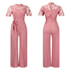 Elegante Jumpsuits & Rompers für Damen Rundhals Spitze Patchwork Kurzarm Gürtel Hohe Taille Luxus Geburtstagsparty Abend Outfit