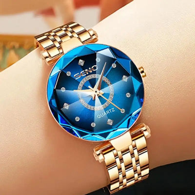 SENO Ocean Star Damen Kristalluhr 2024 Top-Marken Luxus Roségold Damen Armbanduhr für Damen Armbanduhr Relogio Feminino