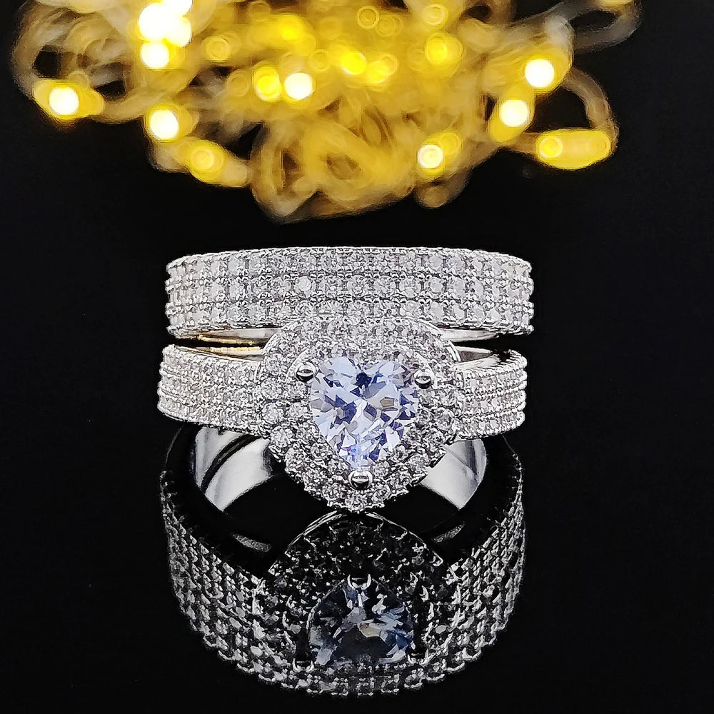 2023 New Luxury Silver Color Luxury Big Wedding Rings Set for Bridal Women Engagement Finger Party Gift Designer Jewelry R4428