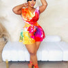 CM.YAYA Damen Batik-Print Strand Ärmellos V-Ausschnitt Schärpen Sexy Party Club Playsuits Jumpsuit 2025 Sommer Einteiler Rompers
