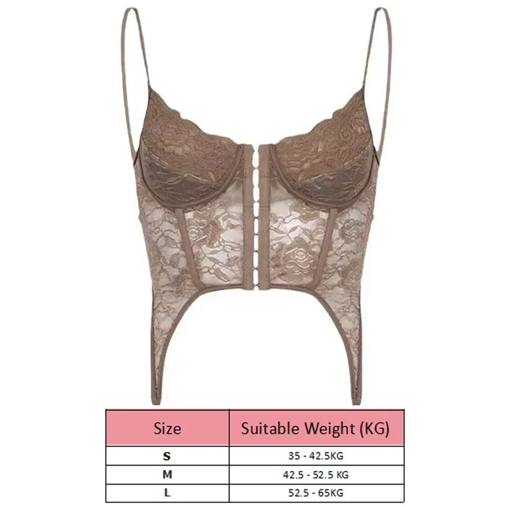 V-Neck Sexy Lace Corset Top Slim Fit Push Up Hollow Suspender Vest Adjustable Straps Off Shoulder Breathable Mesh Vest Travel