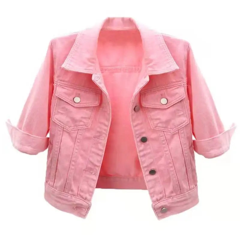 Damen Jeansjacke Frühling Herbst Kurze Jacke Rosa Jeansjacken Lässige Oberteile Lila Gelb Lila Blau Locker Sitzende Oberteile Damen Oberbekleidung