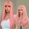 Light Brown Short Bob Layered Lace Front Wig With Bangs Straight Lace Frontal Wig 13x4 Glueless Synthetic Heat Resistant Cosplay