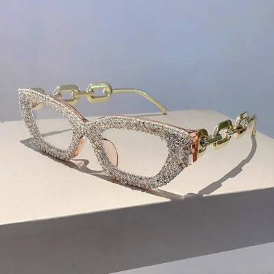 Luxus-Strass-Vintage-Sonnenbrille für Damen, Designer-Sonnenbrille für Frauen, Punk-Popular-Ketten-Party-Shades UV400