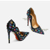2025 Spring New High Heels Women's Embroidered Beaded Black Sexy Queen's Heel 10-12cm Pointed