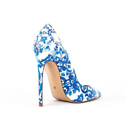 Sexy Stiletto-Absatz 2025 mit Blumendruck Pumps Europäischer Frühling High Heels Party-Pumps Ultra High Heels Für Damen Schuhe Große Größe 45