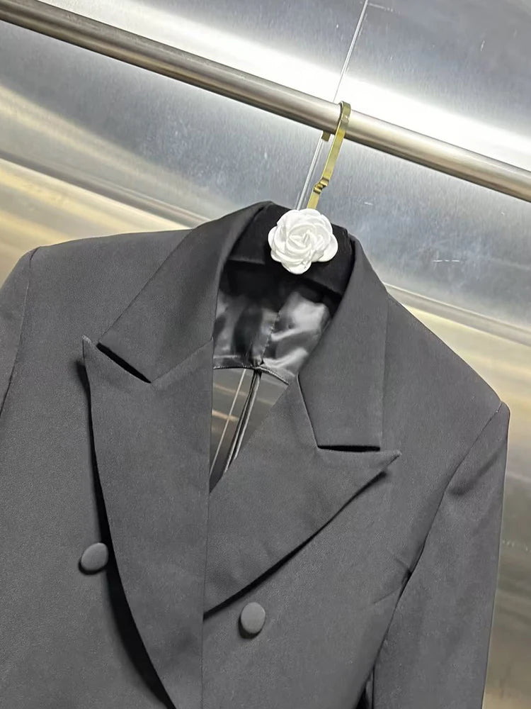 VGH Minimalistische Patchwork-Blazer mit Kordelzug für Damen, Revers, lange Ärmel, rückenfrei, ausgeschnittener Blazer im weiblichen Stil