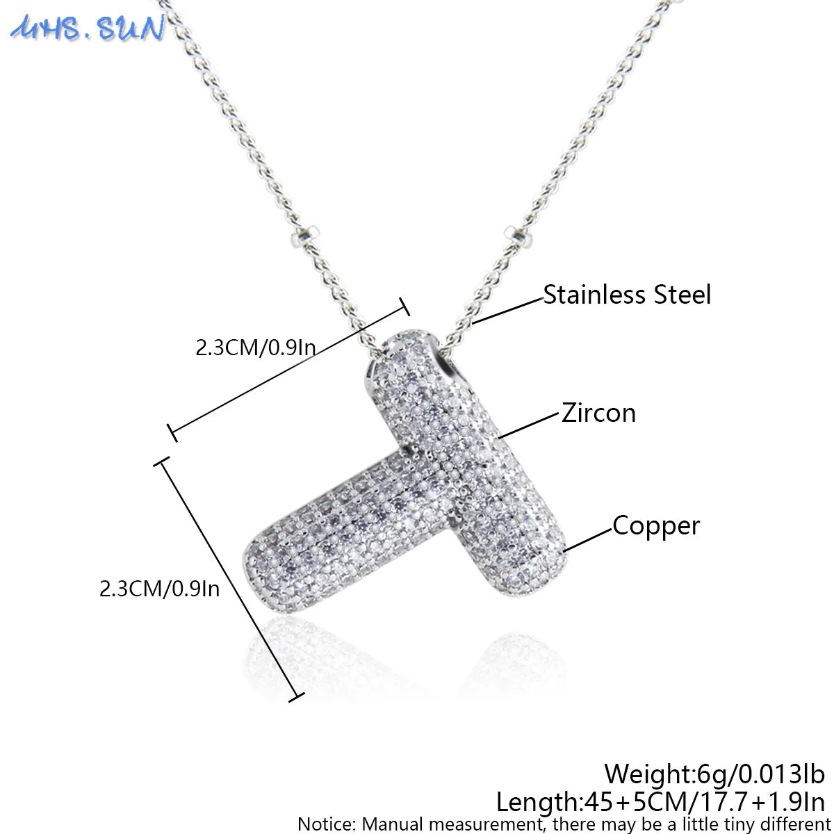MHS.SUN Hochwertige Bubble Initialenkette Buchstabe A-Z Silberfarbene Zirkon 26 Initialen Ballon Anhänger für Damen Herren Schmuck