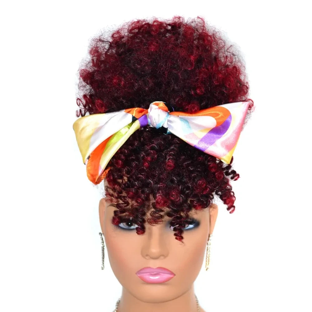Synthetic Afro Puff Drawstring Ponytail Hair Bun 10 Inch Short Afro Kinkys Curly Afro Bun Extension Hairpieces Large Size