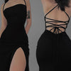 AltGoth Fairycore Sexy Midi Kleid Damen Streetwear Mall Gothic Rückenfrei Schnürung Neckholder High Waist Bodycon Kleid Partywear weiblich