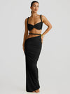 Nibber Sexy Women 2 Piece Set Bandage Ruched Square Collar Bra+Skinny Long Skirts 2025 Summer Vacation Beach Party Trend Suits
