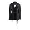 TWOTWINSTYLE Patchwork-Diamanten rückenfreier Blazer für Damen mit gekerbtem Kragen, langen Ärmeln, gespleißten Knöpfen, schickem Damen-Stil